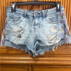 Harper Light Blue Distressed Denim Shorts with Side Embroidery